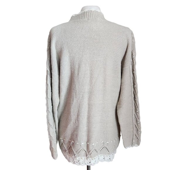 Vintage Cottagecore Sweater High Neck Lace Stiches Floral LSF Style Sweater sz M - Picture 6 of 12